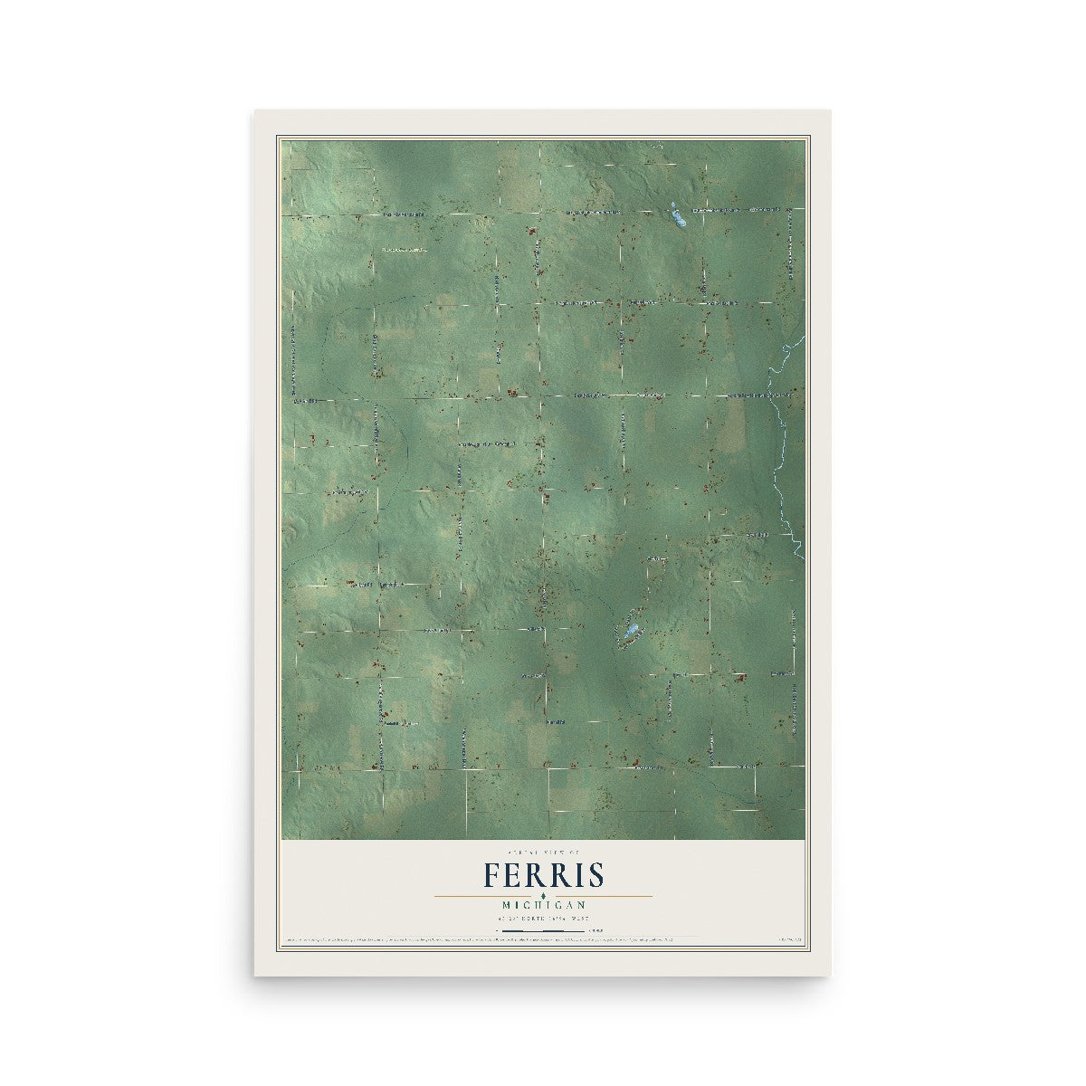 Map of Ferris, Michigan, 12 x 18 inch unframed archival matte print
