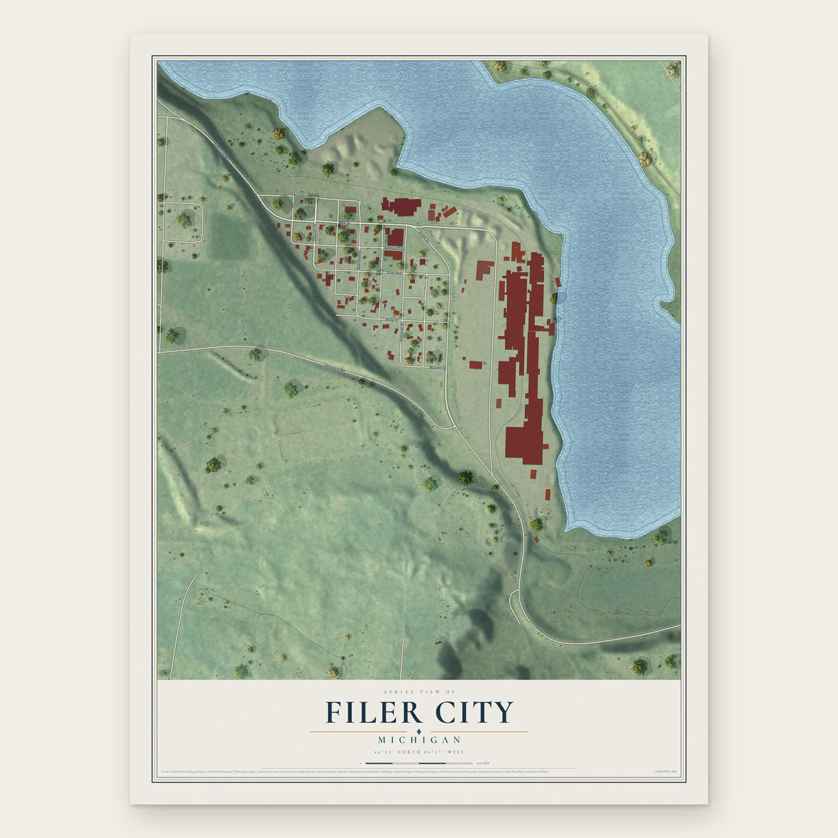 Filer City, Michigan map print, the full design