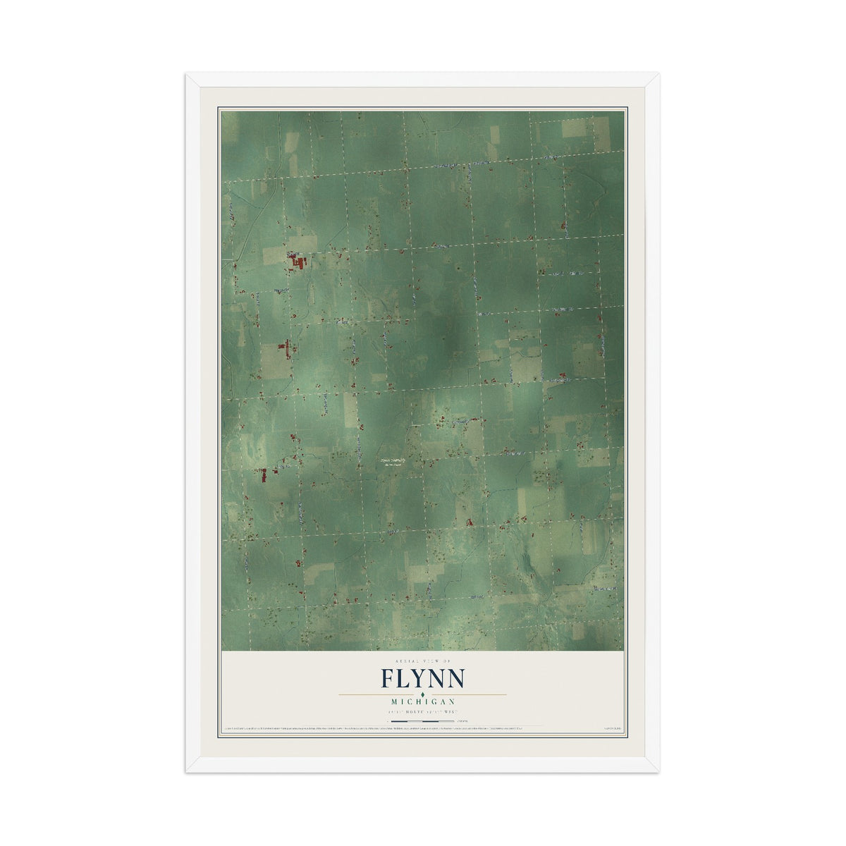 Map of Flynn, Michigan, 12 x 18 inch print in a white wood frame