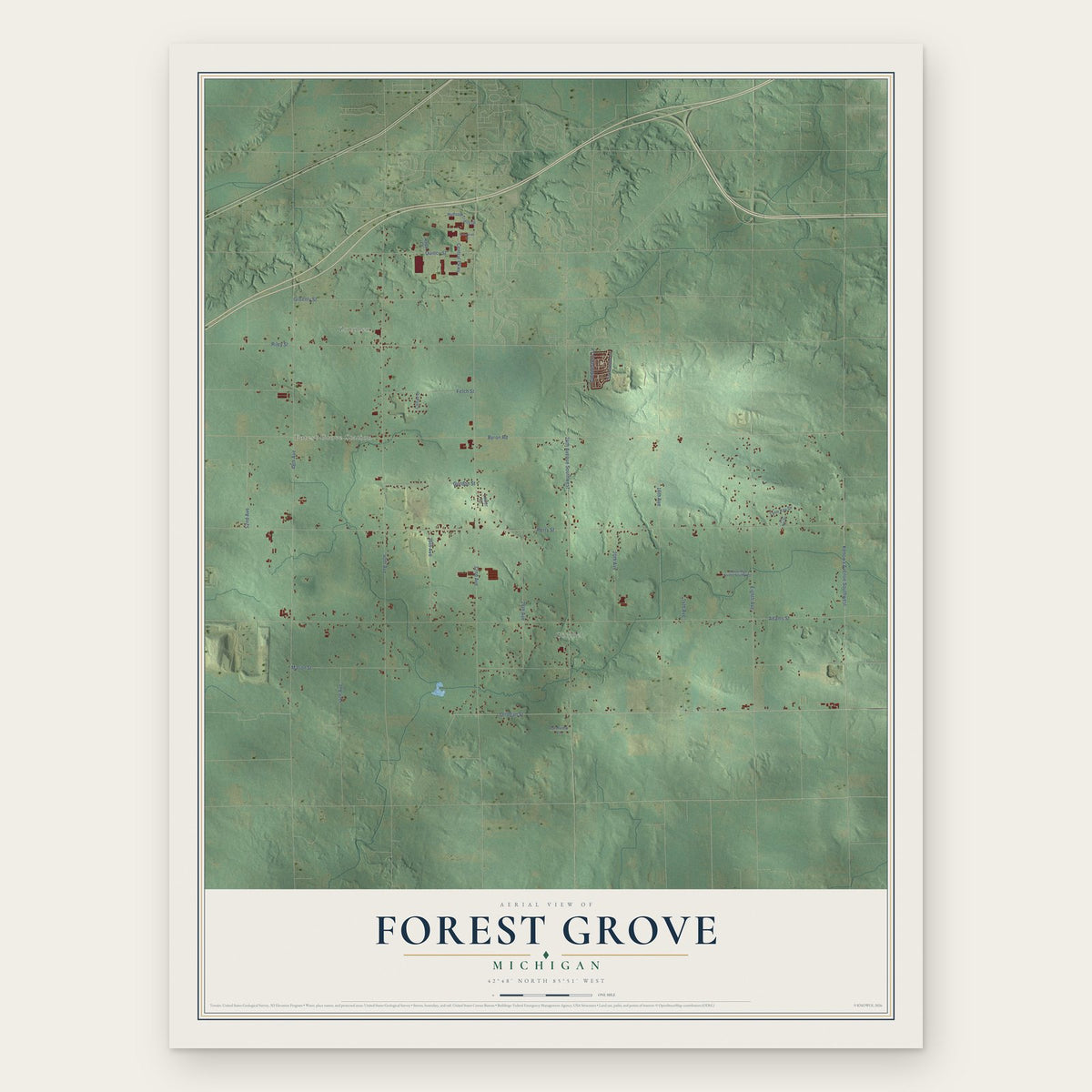 Forest Grove, Michigan map print, the full design