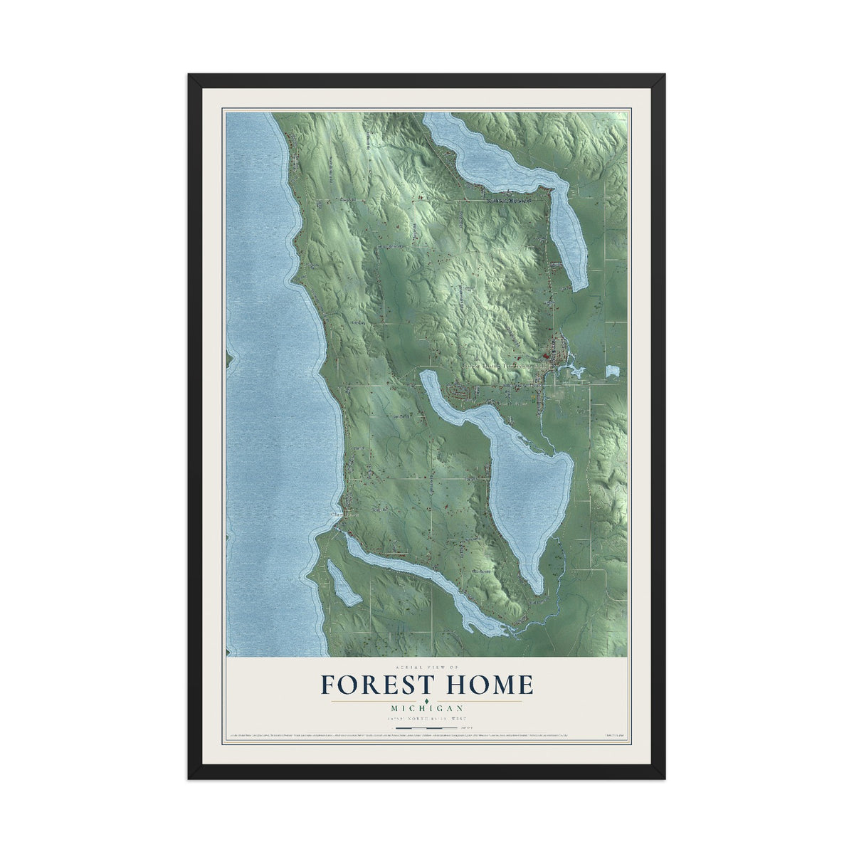 Map of Forest Home, Michigan, 12 x 18 inch print in a black wood frame