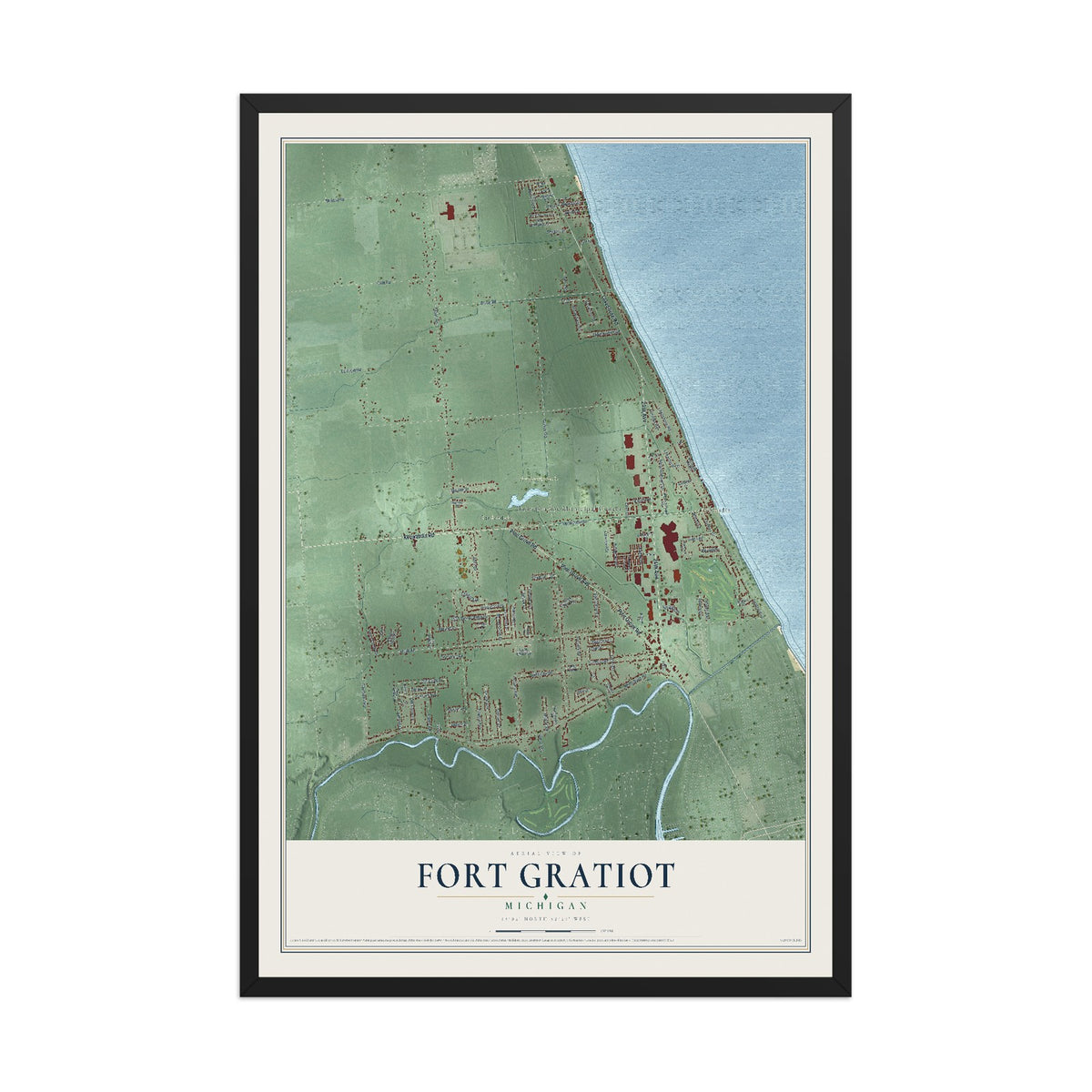 Map of Fort Gratiot, Michigan, 12 x 18 inch print in a black wood frame