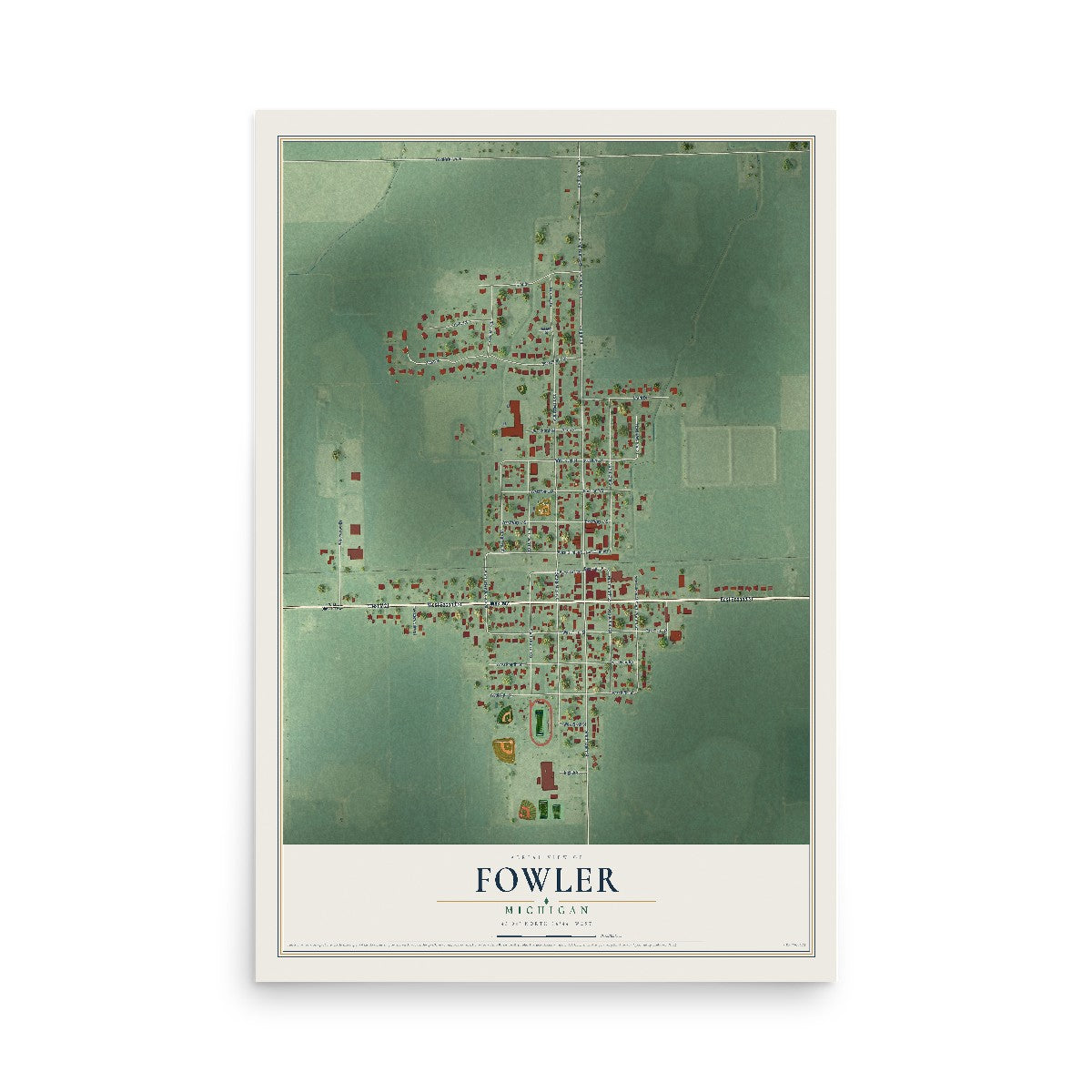 Map of Fowler, Michigan, 12 x 18 inch unframed archival matte print