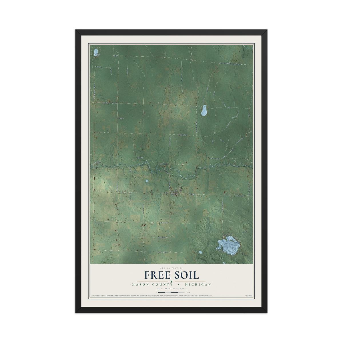 Map of Free Soil, Mason County, Michigan, 12 x 18 inch print in a black wood frame