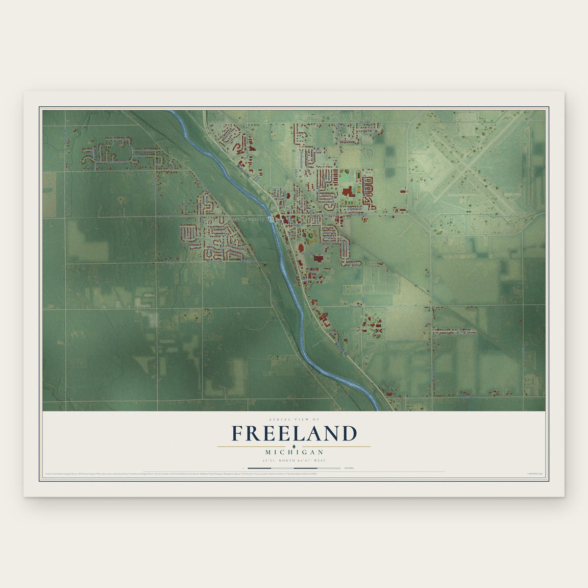 Freeland, Michigan map print, the full design
