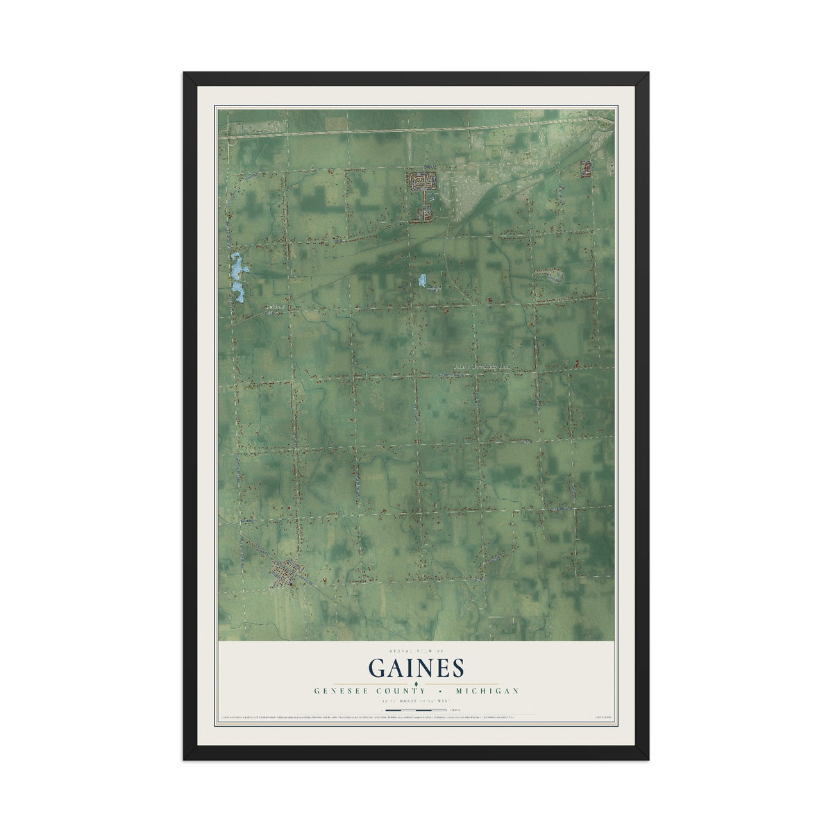 Map of Gaines, Genesee County, Michigan, 12 x 18 inch print in a black wood frame