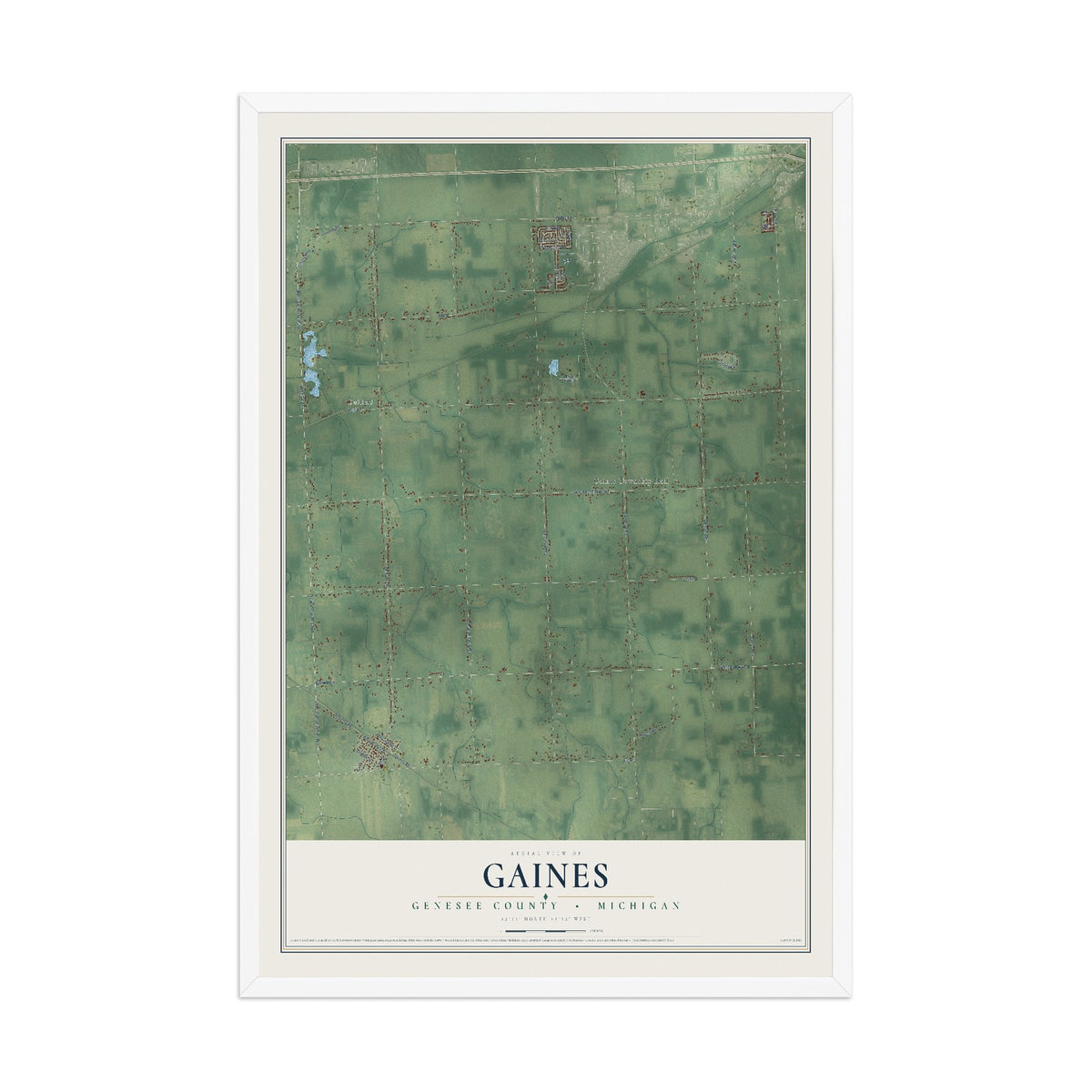 Map of Gaines, Genesee County, Michigan, 12 x 18 inch print in a white wood frame