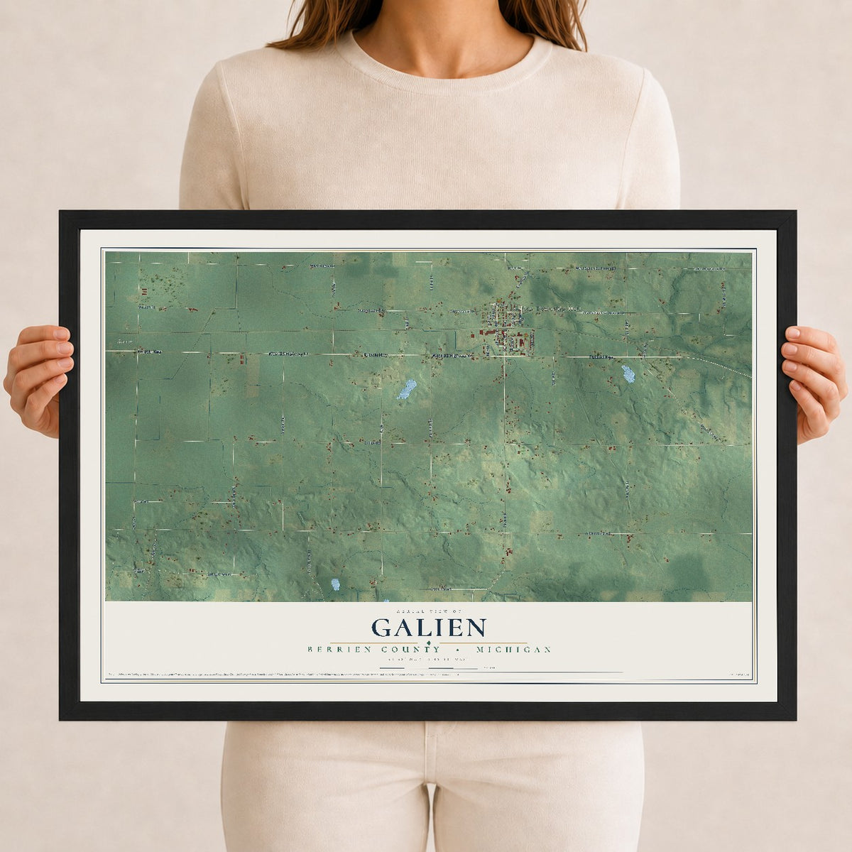 Map of Galien, Berrien County, Michigan, 12 x 18 inch print in a black wood frame