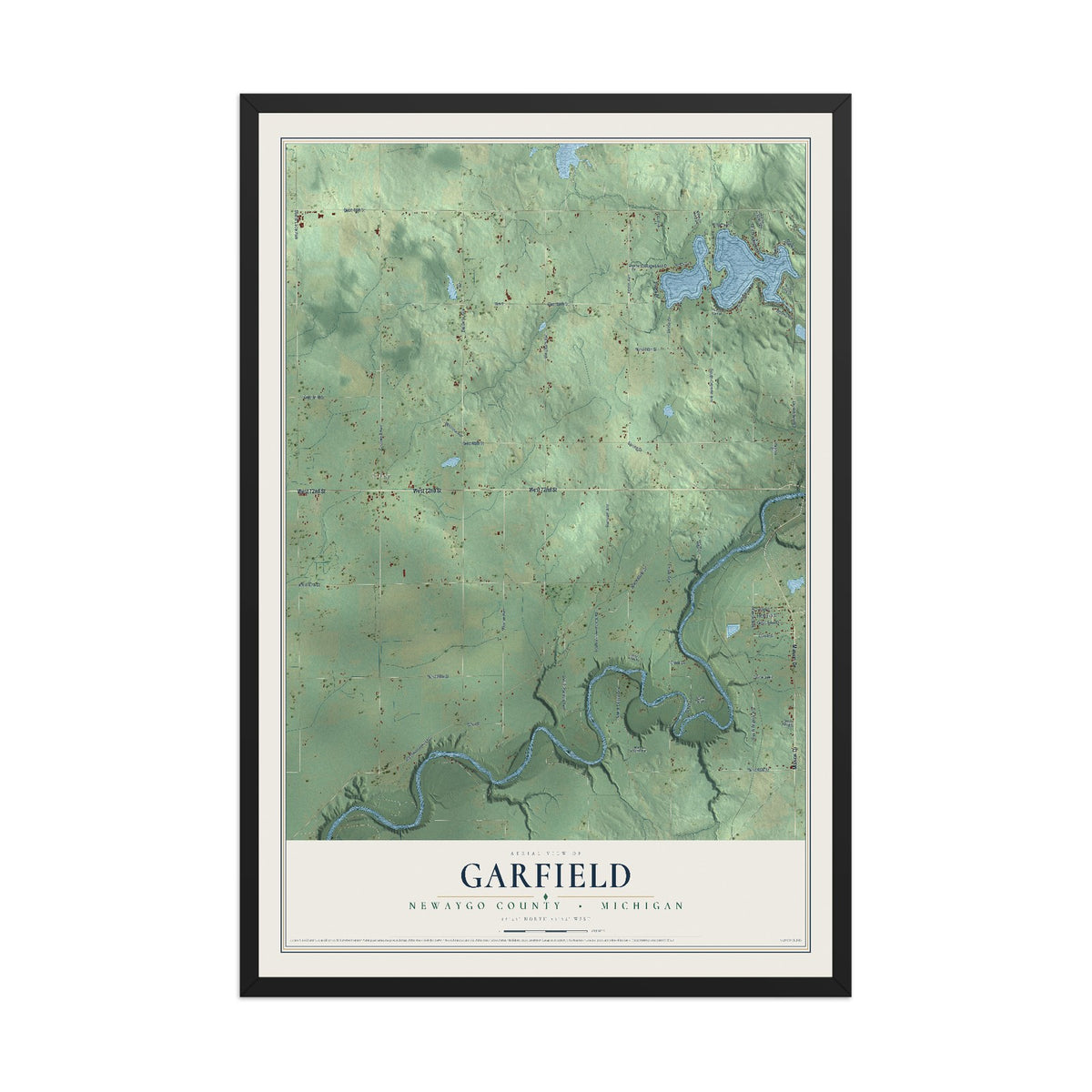 Map of Garfield, Newaygo County, Michigan, 12 x 18 inch print in a black wood frame