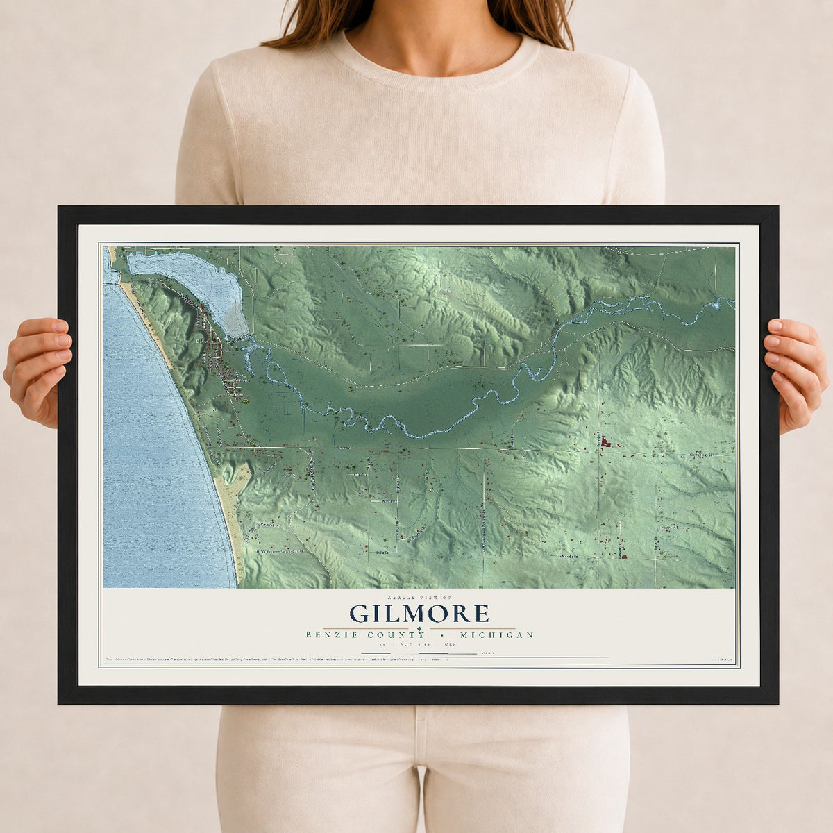 Map of Gilmore, Benzie County, Michigan, 12 x 18 inch print in a black wood frame