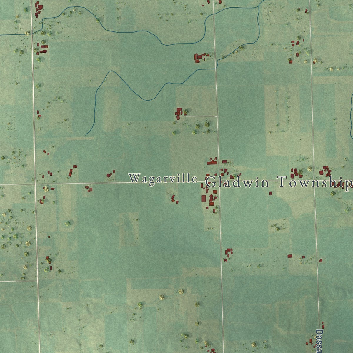 Close-up of the map of Gladwin Township, Michigan print showing street and building detail