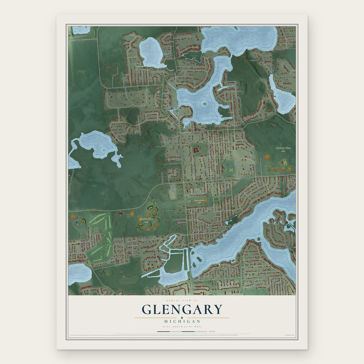 Glengary, Michigan map print, the full design