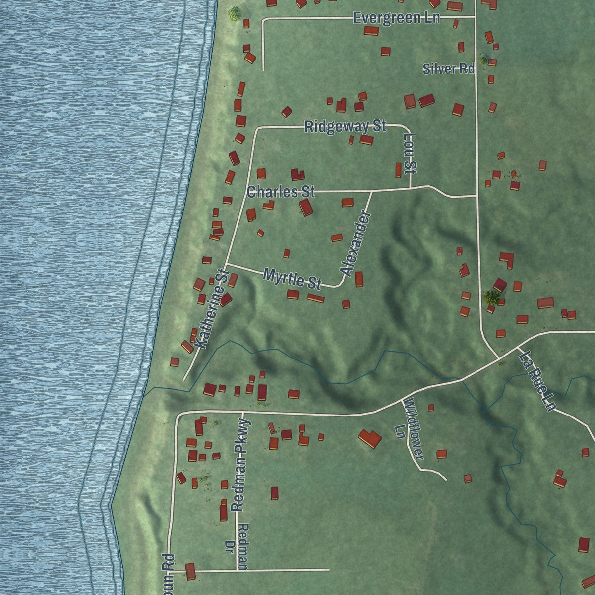 Close-up of the map of Glenn, Michigan print showing street and building detail