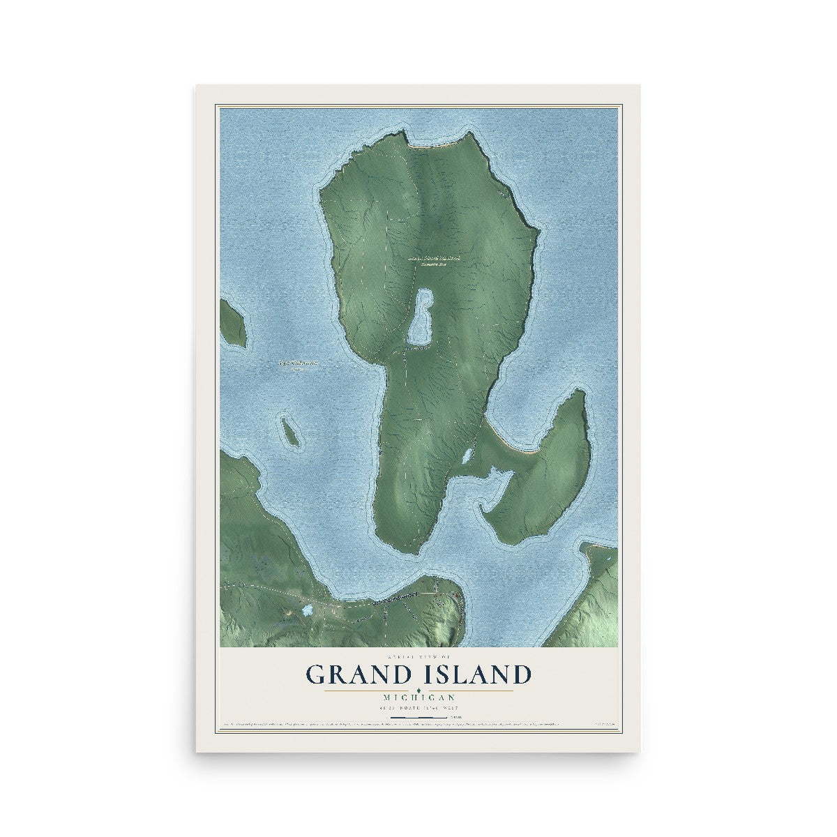 Map of Grand Island, Michigan, 12 x 18 inch unframed archival matte print