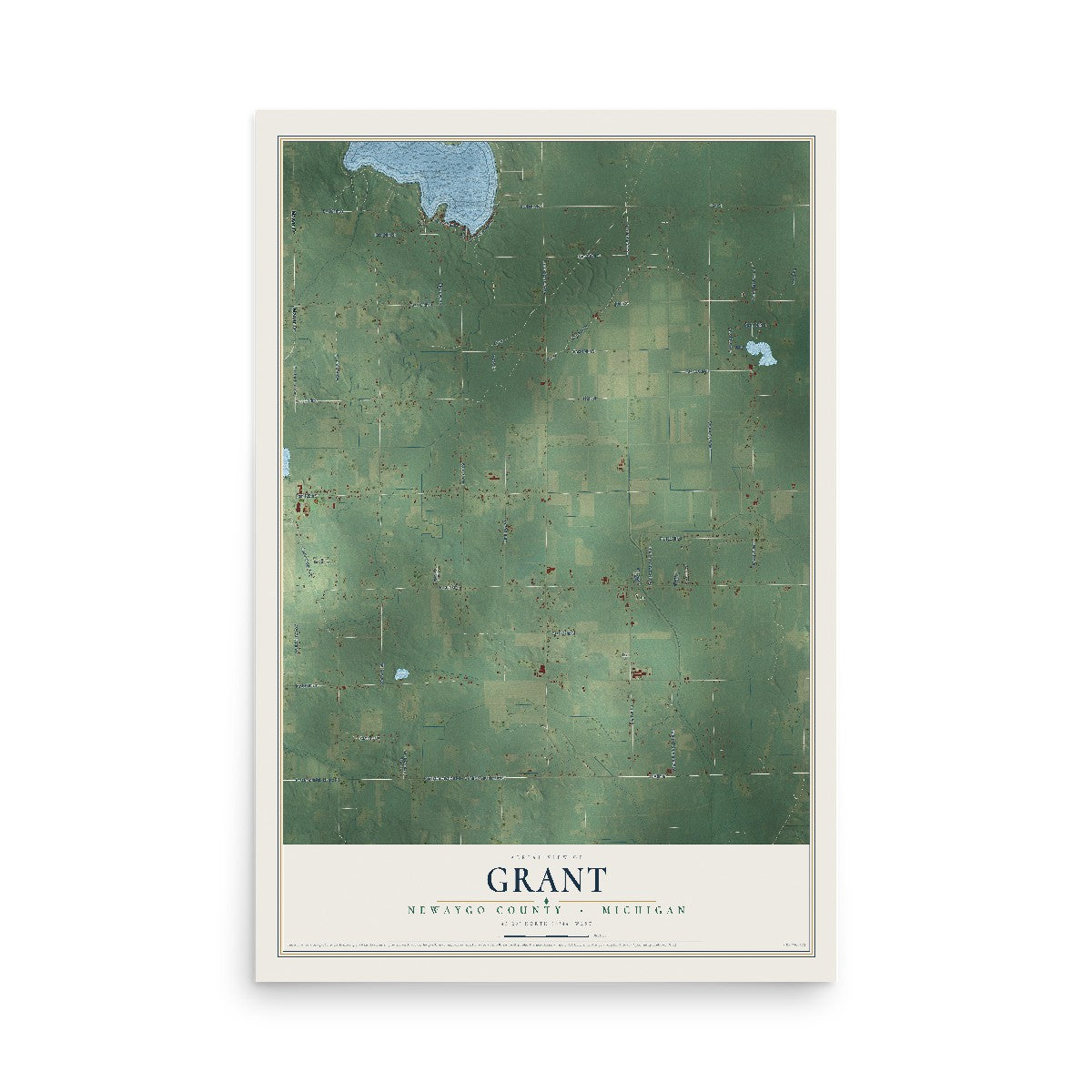 Map of Grant, Newaygo County, Michigan, 12 x 18 inch unframed archival matte print