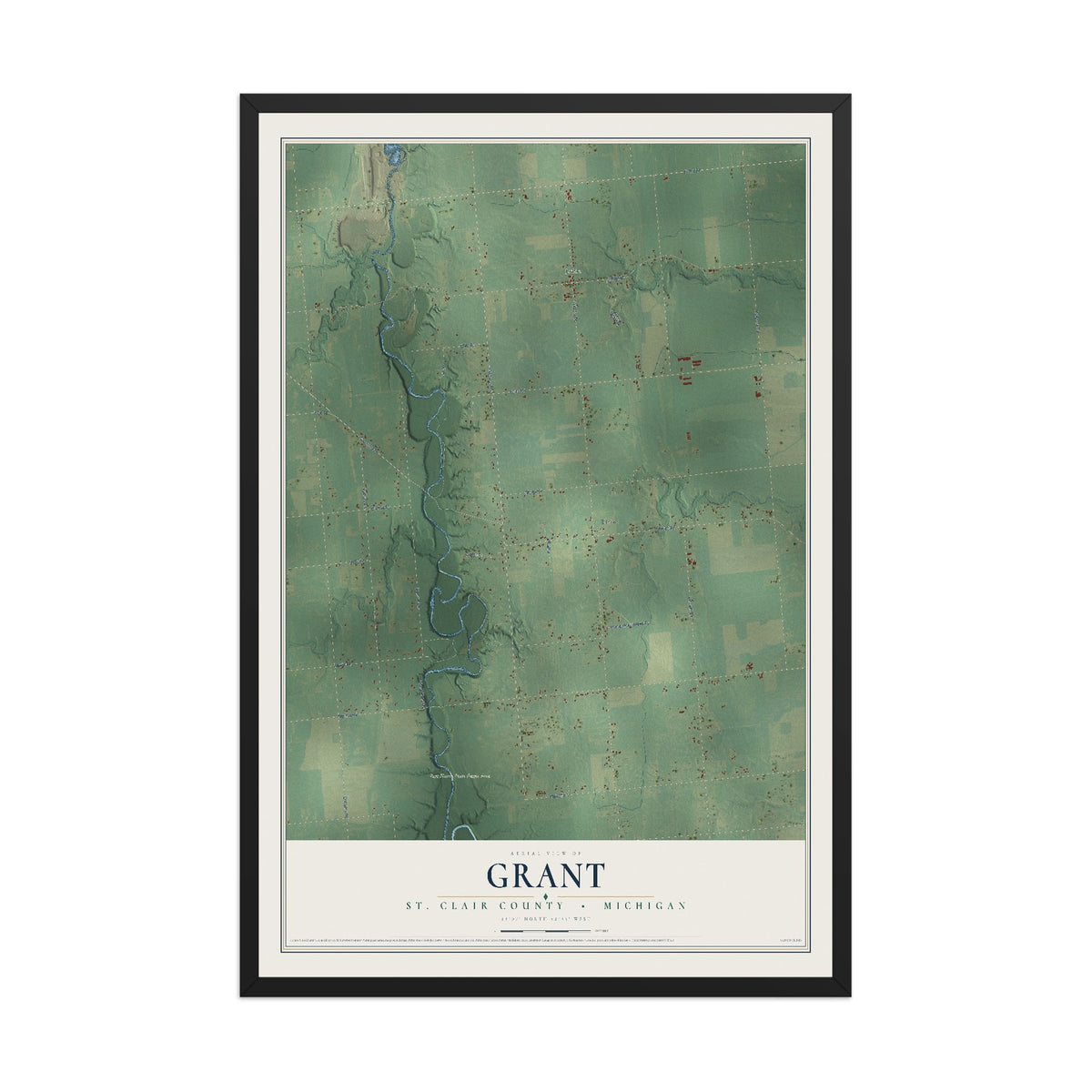 Map of Grant, St. Clair County, Michigan, 12 x 18 inch print in a black wood frame