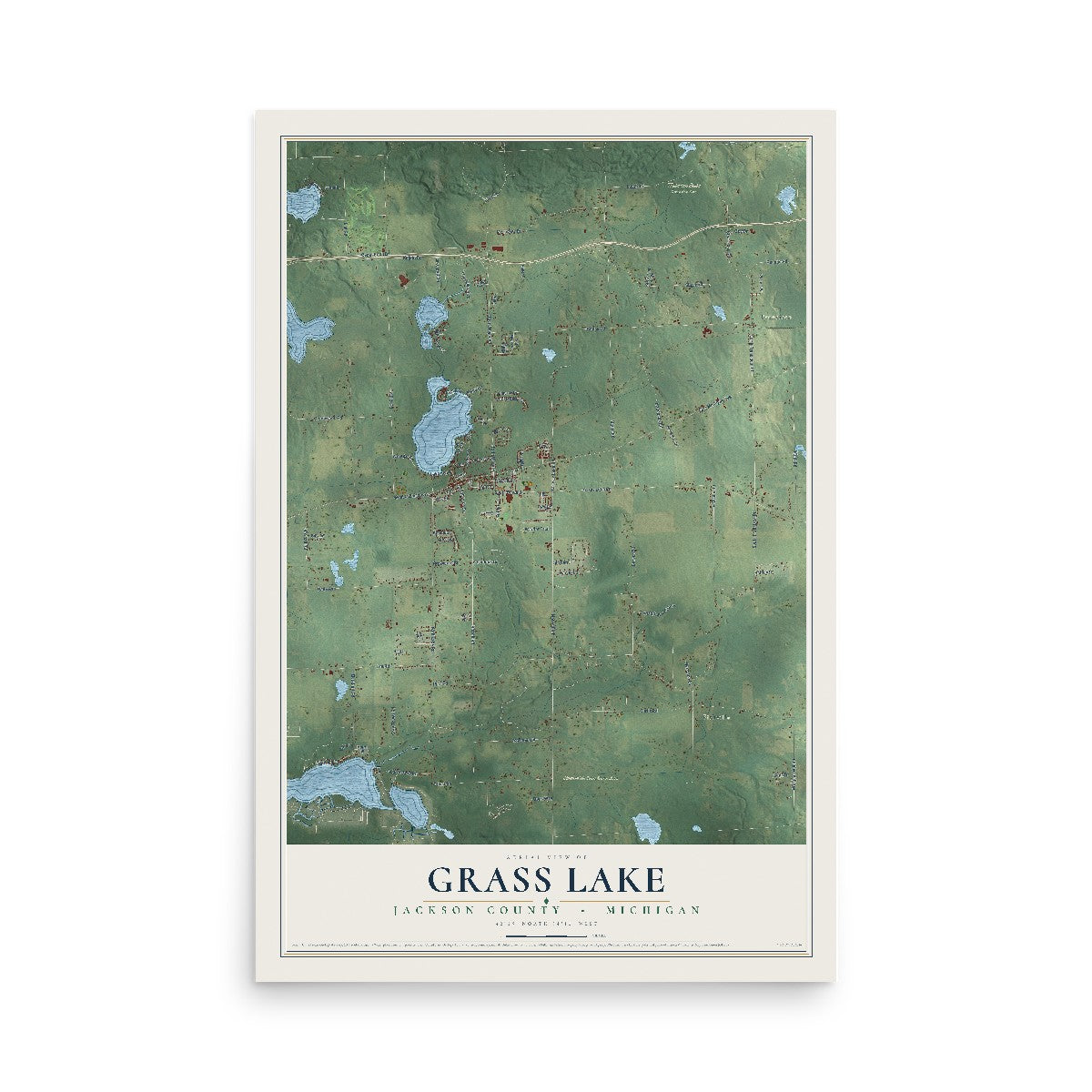 Map of Grass Lake, Jackson County, Michigan, 12 x 18 inch unframed archival matte print