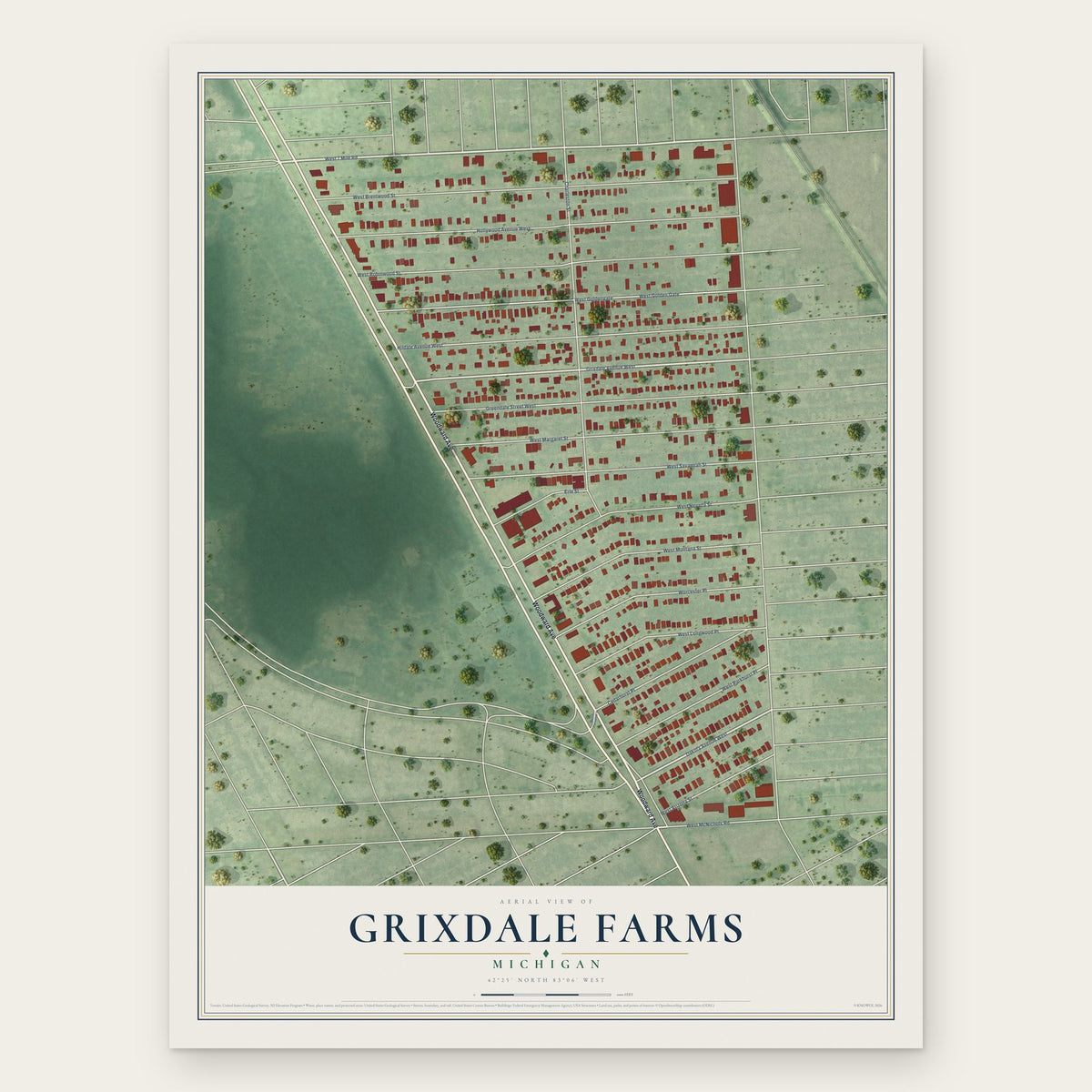 Grixdale Farms, Michigan map print, the full design