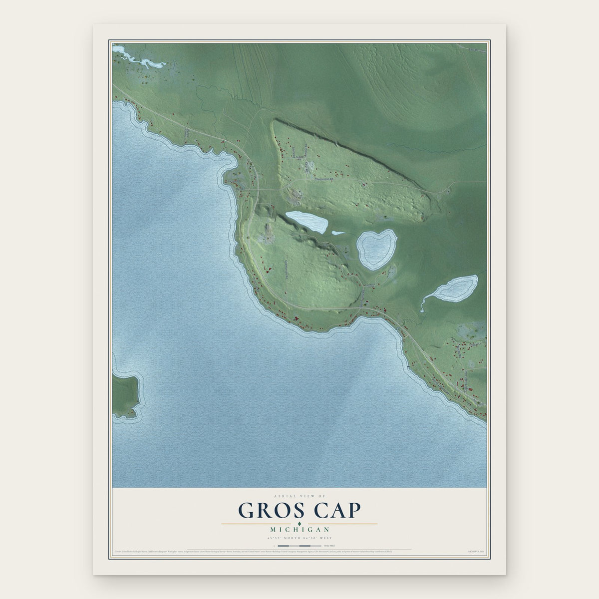 Gros Cap, Michigan map print, the full design