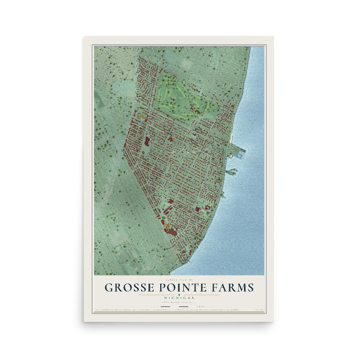 Map of Grosse Pointe Farms, Michigan, 12 x 18 inch unframed archival matte print