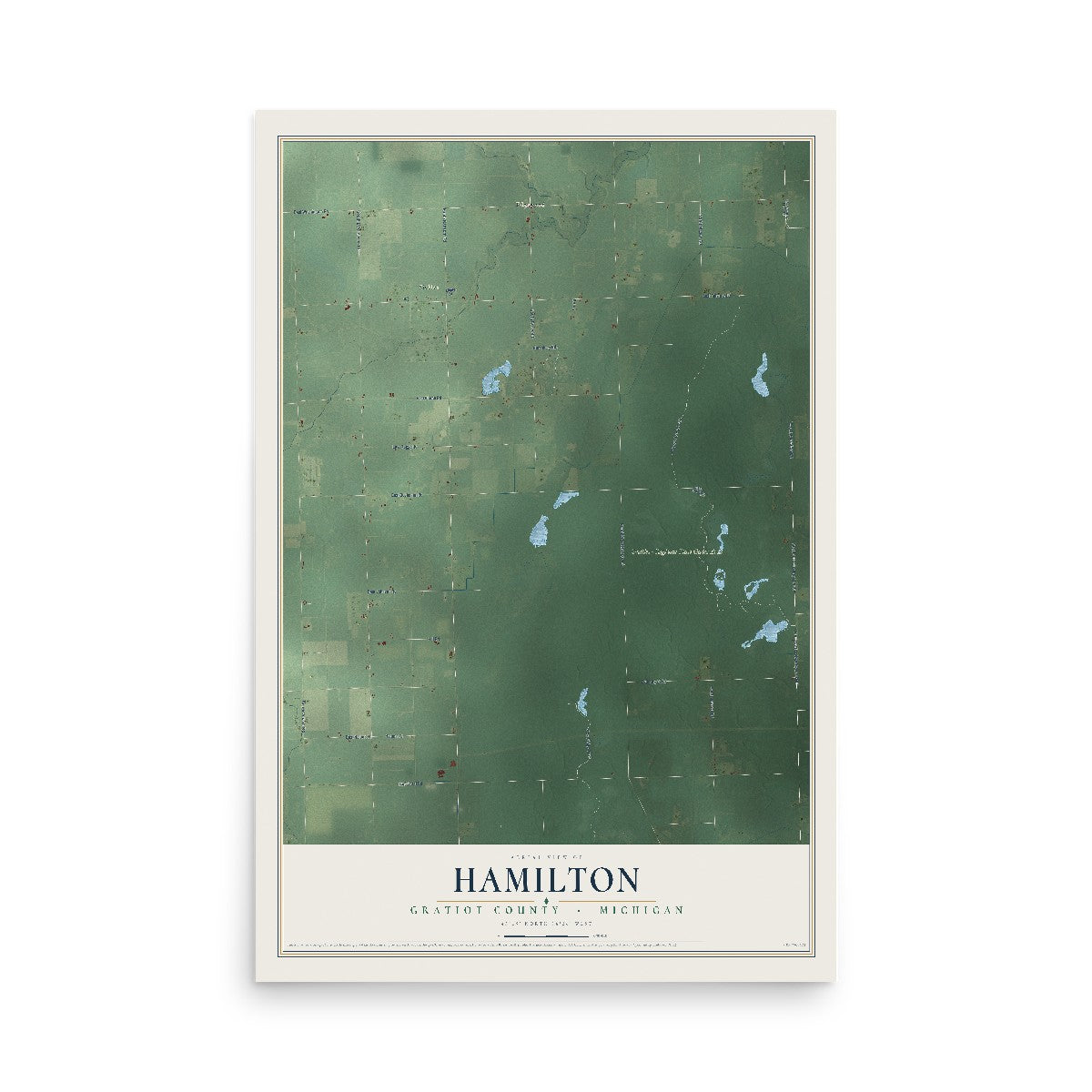 Map of Hamilton, Gratiot County, Michigan, 12 x 18 inch unframed archival matte print