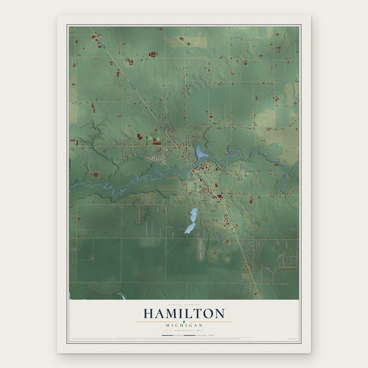 Hamilton, Allegan County, Michigan map print, the full design