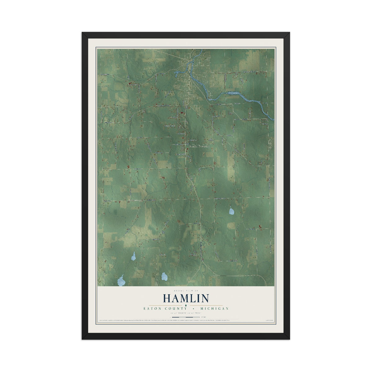 Map of Hamlin, Eaton County, Michigan, 12 x 18 inch print in a black wood frame