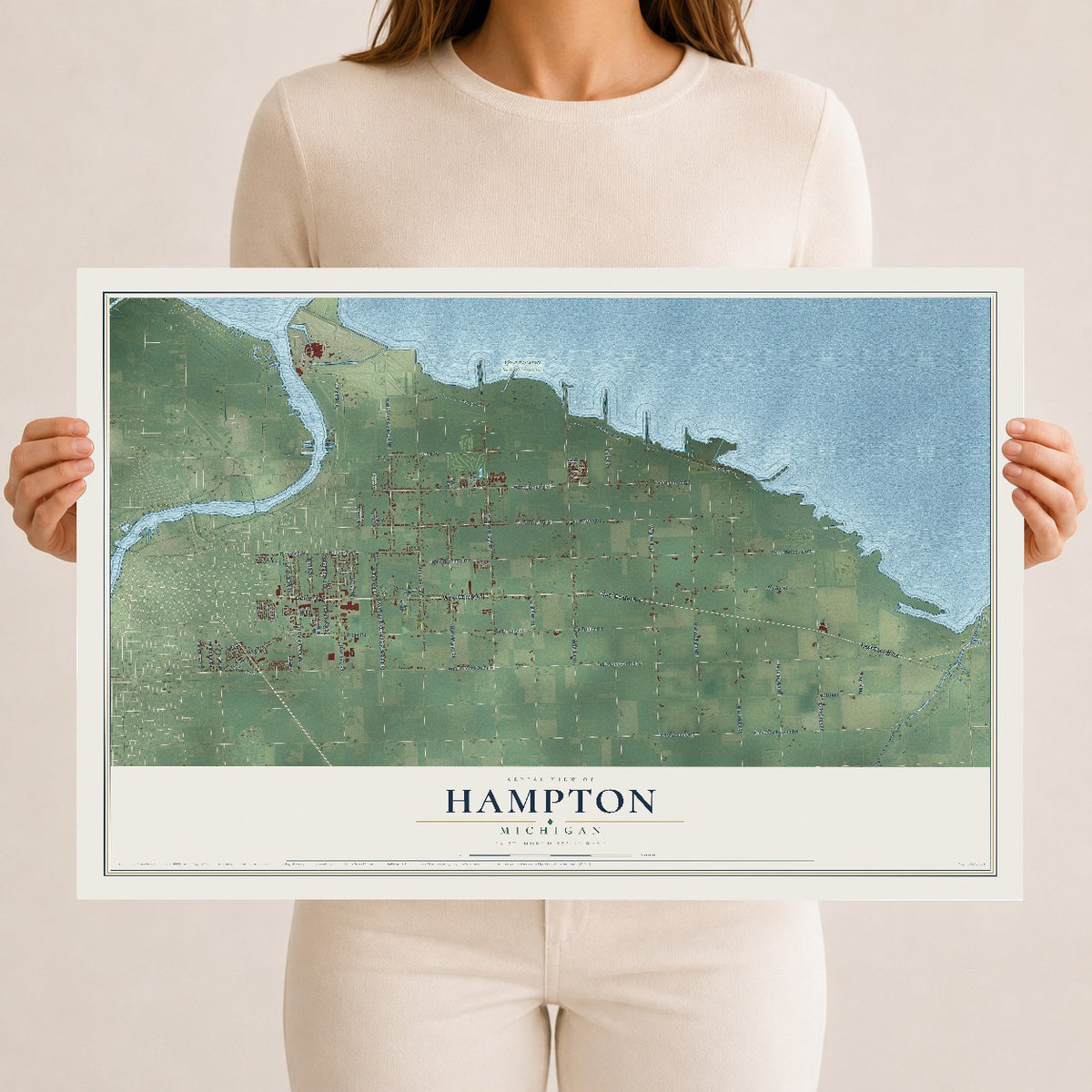 Map of Hampton, Michigan, 12 x 18 inch unframed archival matte print