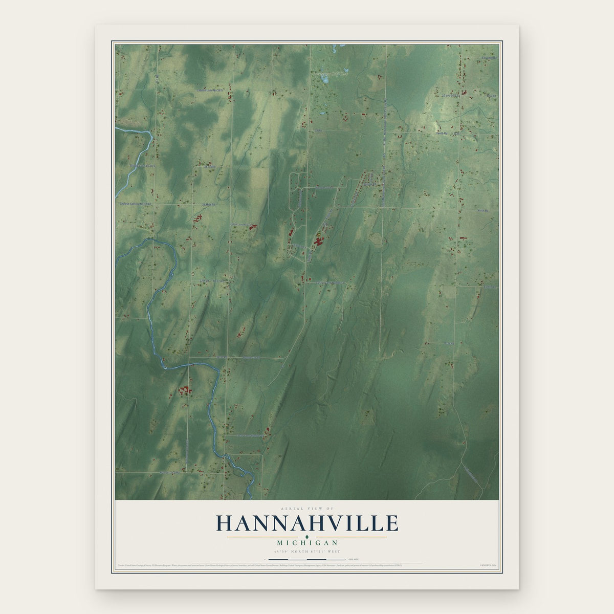 Hannahville, Michigan map print, the full design