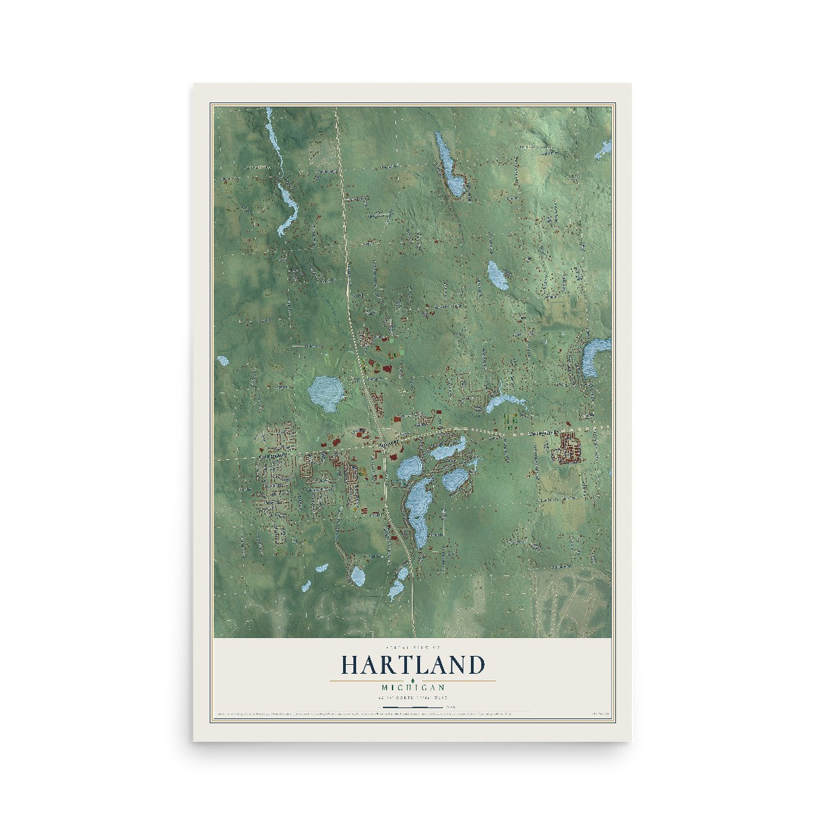 Map of Hartland, Michigan, 12 x 18 inch unframed archival matte print