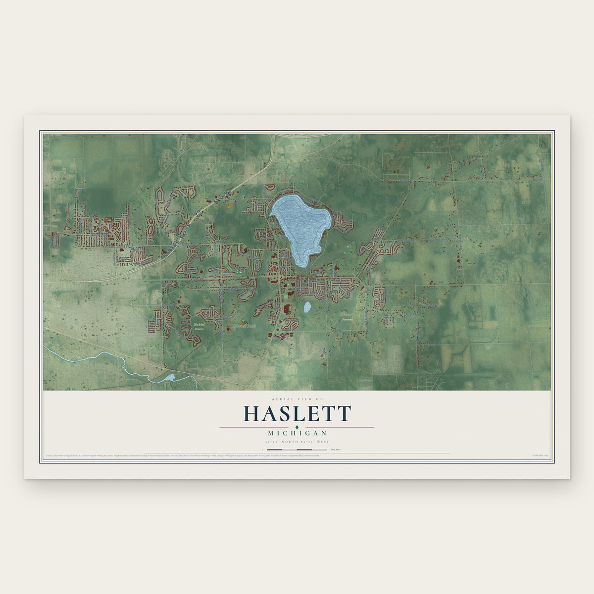 Haslett, Michigan map print, the full design