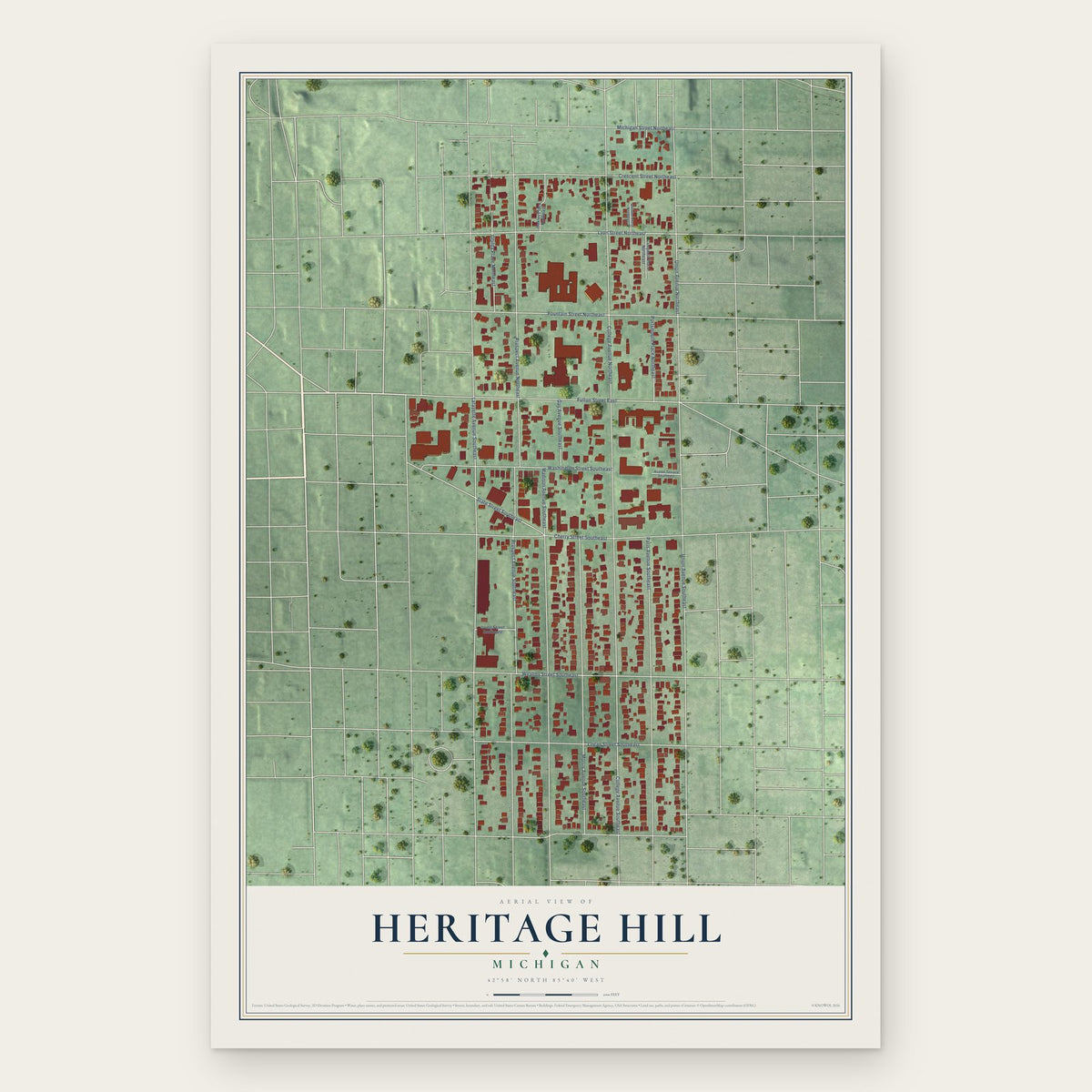 Heritage Hill, Michigan map print, the full design