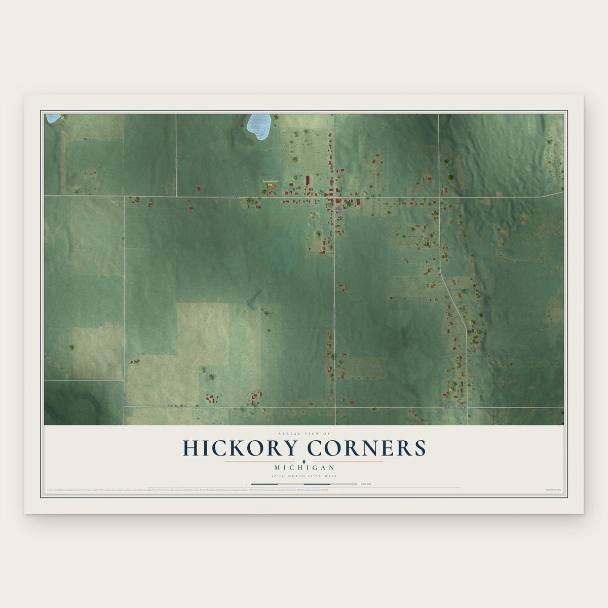 Hickory Corners, Michigan map print, the full design