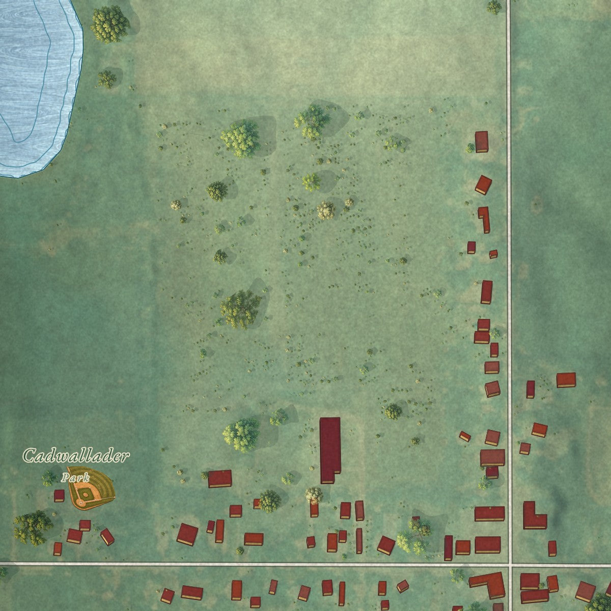 Close-up of the map of Hickory Corners, Michigan print showing street and building detail
