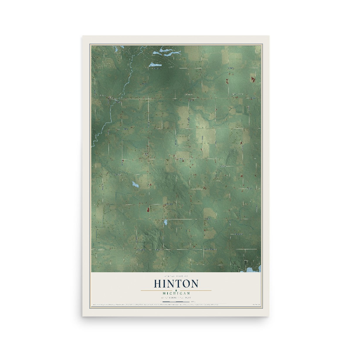 Map of Hinton, Michigan, 12 x 18 inch unframed archival matte print