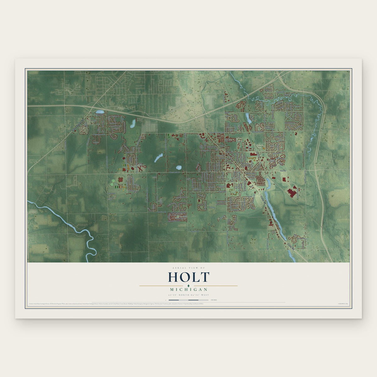 Holt, Michigan map print, the full design