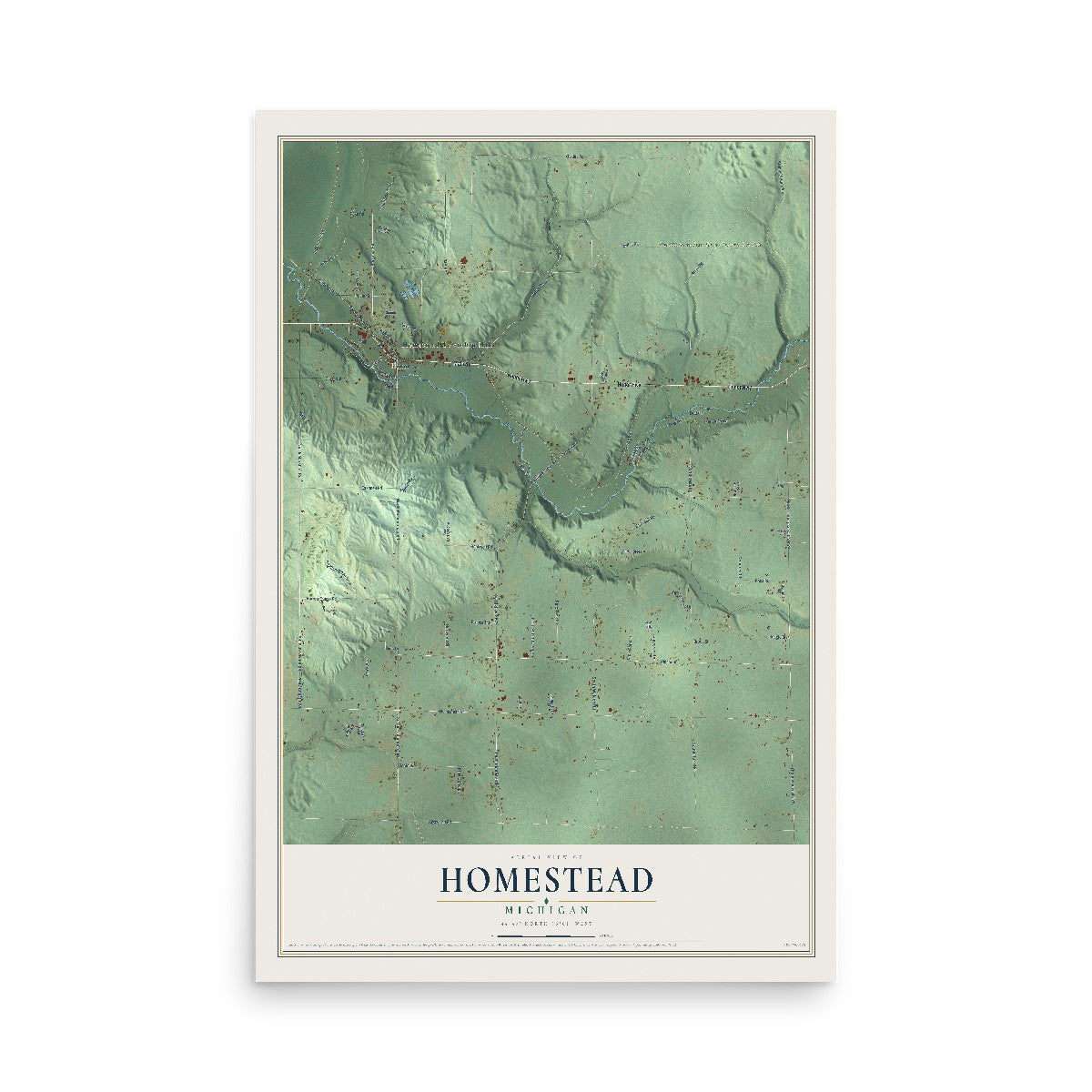 Map of Homestead, Michigan, 12 x 18 inch unframed archival matte print