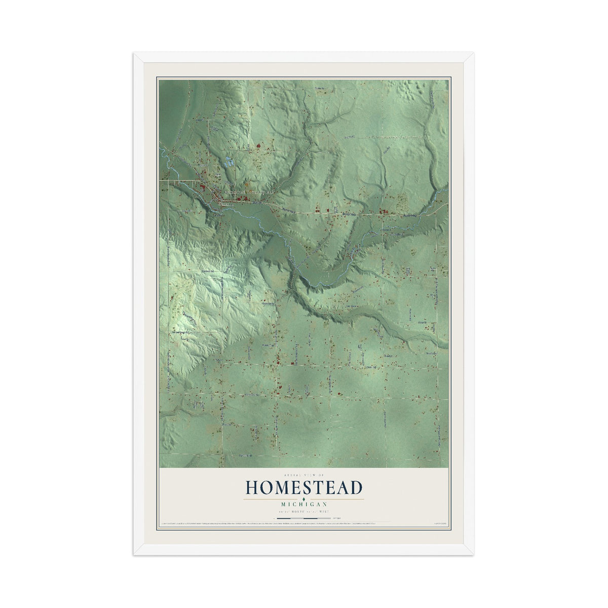 Map of Homestead, Michigan, 12 x 18 inch print in a white wood frame