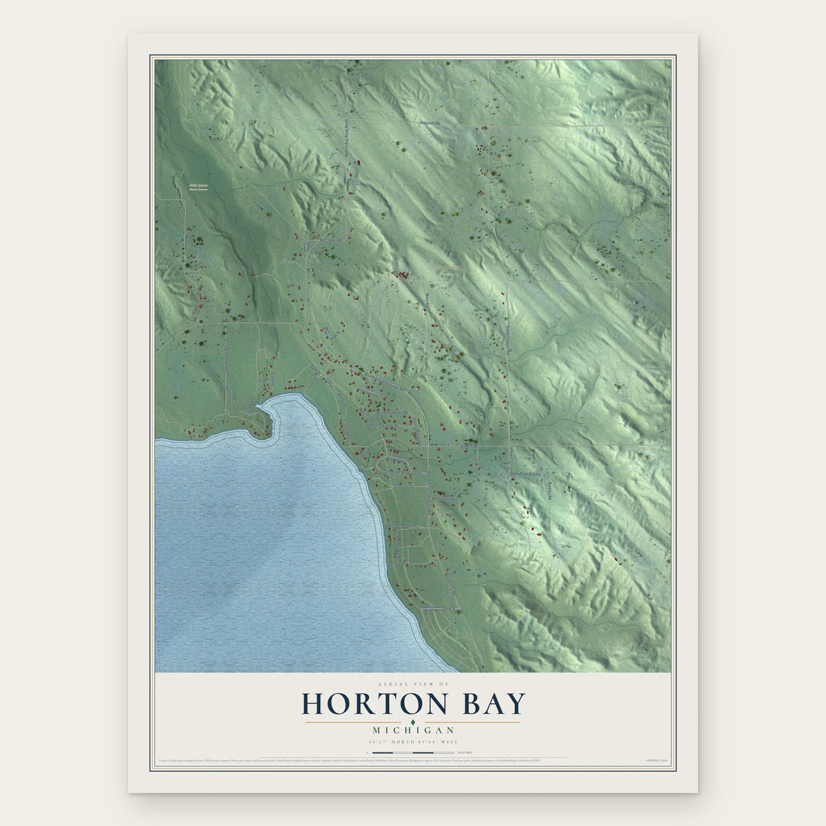 Horton Bay, Michigan map print, the full design