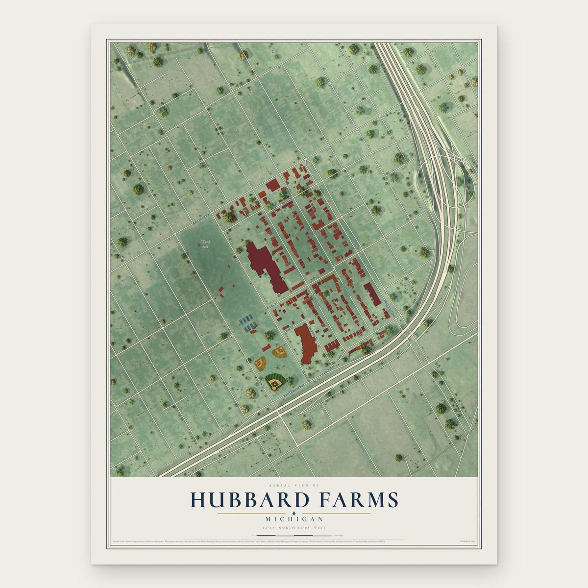 Hubbard Farms, Michigan map print, the full design