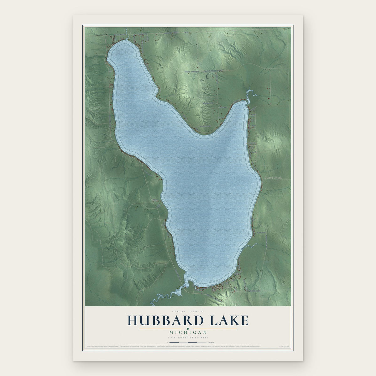 Hubbard Lake, Michigan map print, the full design