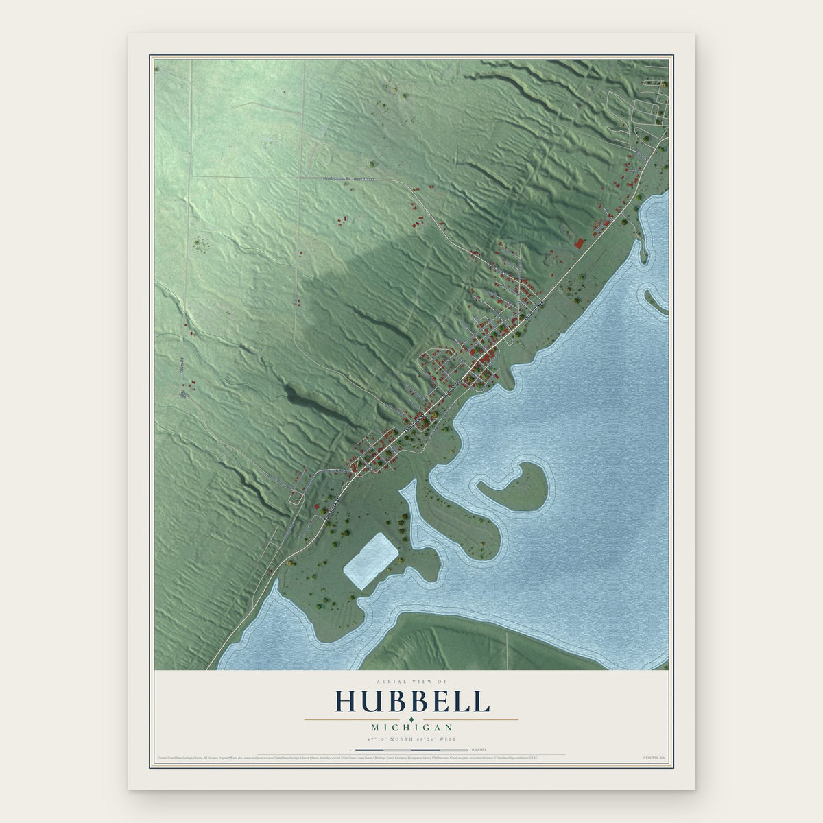 Hubbell, Michigan map print, the full design