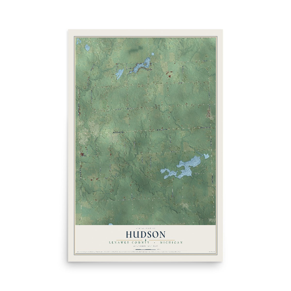 Map of Hudson, Lenawee County, Michigan, 12 x 18 inch unframed archival matte print