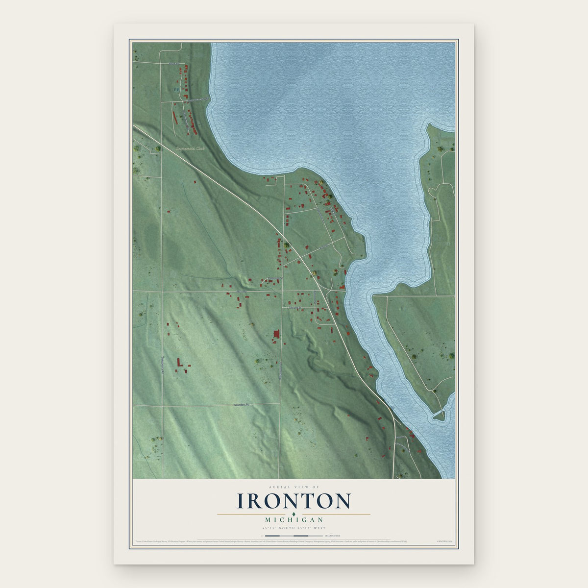 Ironton, Michigan map print, the full design