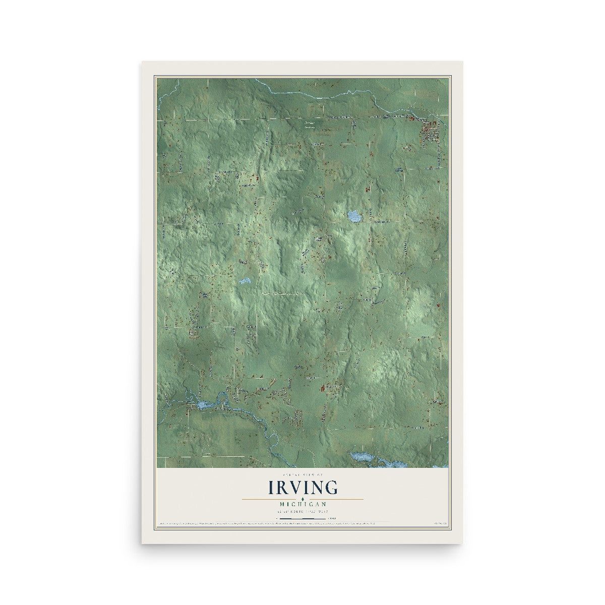 Map of Irving, Michigan, 12 x 18 inch unframed archival matte print