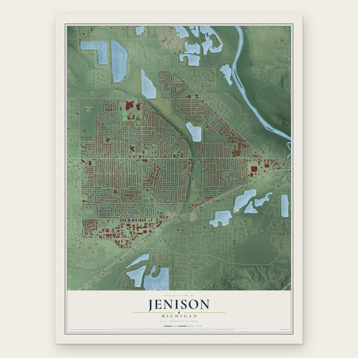 Jenison, Michigan map print, the full design