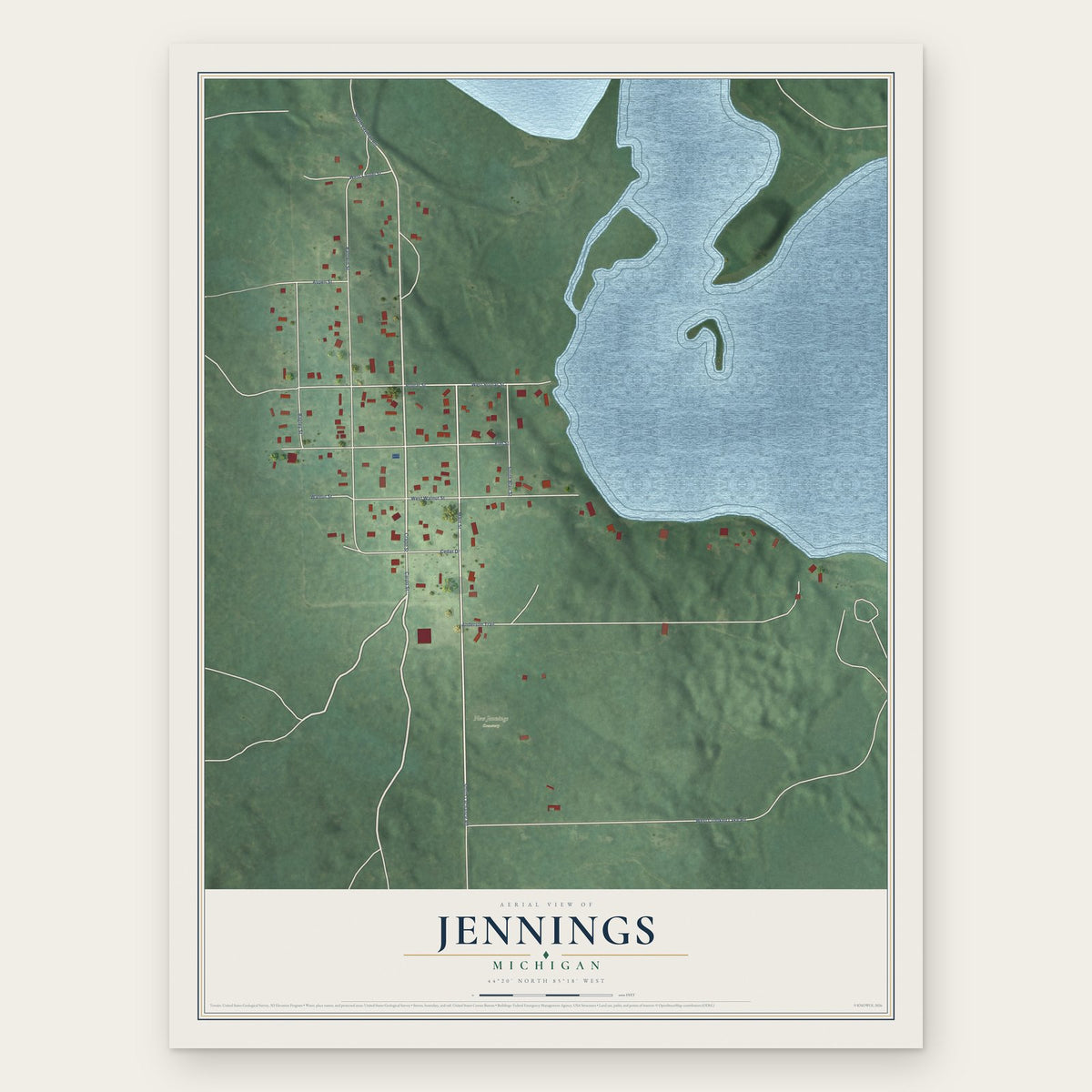 Jennings, Michigan map print, the full design