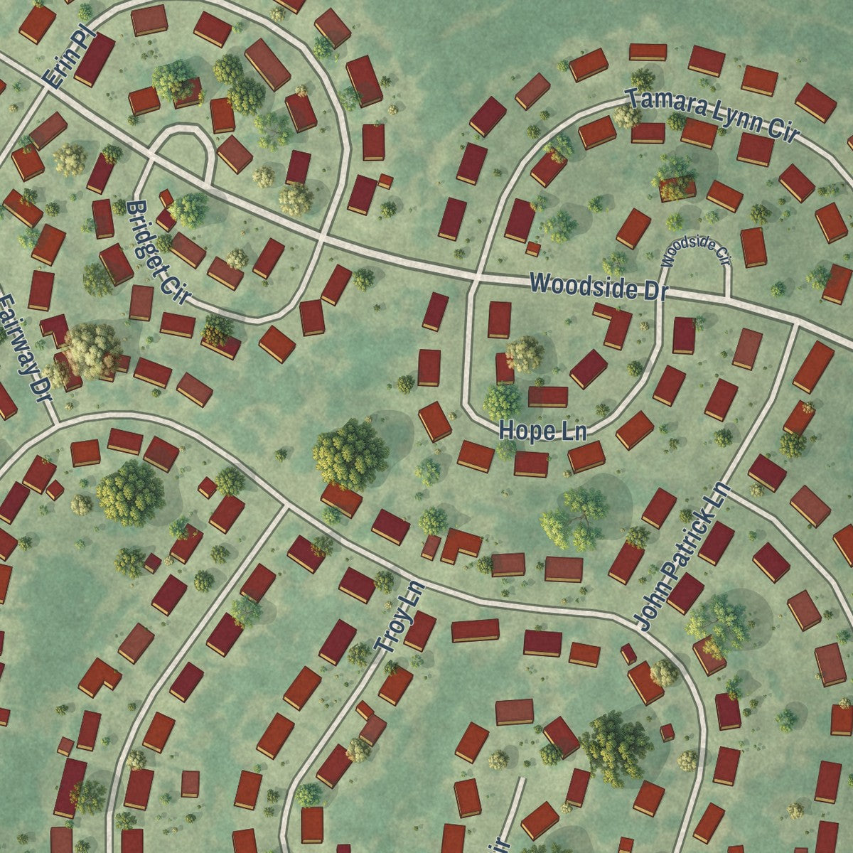 Close-up of the map of Kincheloe, Michigan print showing street and building detail