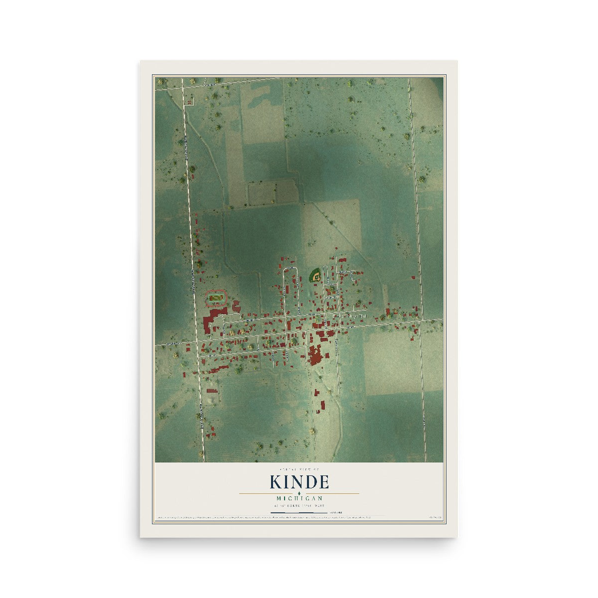 Map of Kinde, Michigan, 12 x 18 inch unframed archival matte print