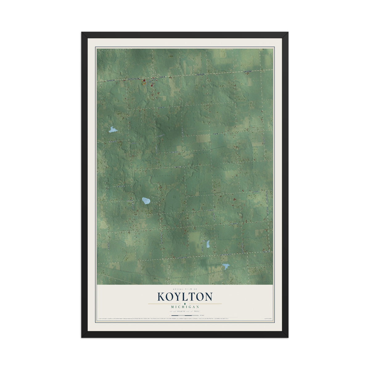 Map of Koylton, Michigan, 12 x 18 inch print in a black wood frame